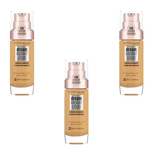 Maybelline New York Fond de Teint Dream Satin Fluide FPS13 - 54 Caramel Brun, Lot de 3 (3 x 30ml)