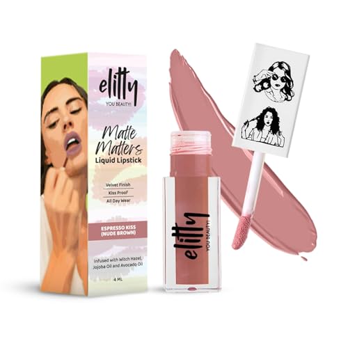 Image of Elitty Liquid Matte Lipstick | Transfer proof, Smudgeproof & Lightweight | Espresso Kiss (Brown)- 4 ML
