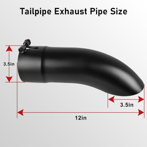 Image of MuHize 3.5 Inch Inlet Turn Down Exhaust Tip Black, 3.5 inch Outlet 12 inch Length