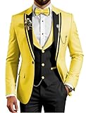 SHUZHXLZANGY Men Prom Tuxedo Suits for Men Fashion Slim Fit Dress Suits Yellow XXL