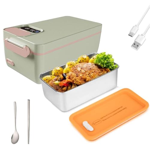 Boîte à déjeuner électrique sans fil, 12 000 mAh, rechargeable, boîte à déjeuner chauffante automatique, récipient en acier inoxydable avec couverts, temps de chauffage réglable, chauffage alimentaire