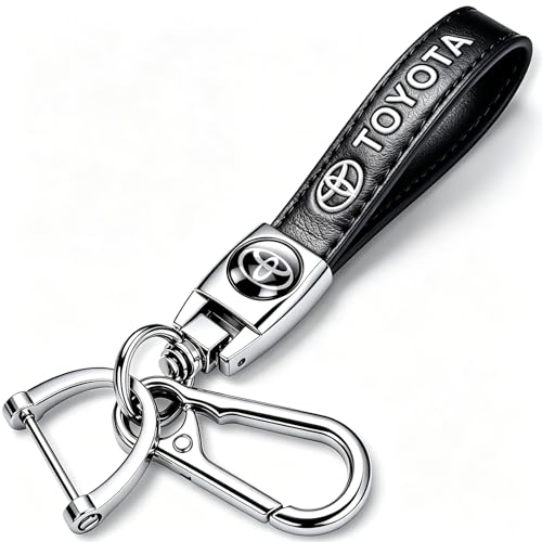 Xiconbao Genuine Leather Car Keychain for Toyota Corolla RAV4 Highlander Series Car Key Chain Ring for Men and Woman Silver Metal Accessories