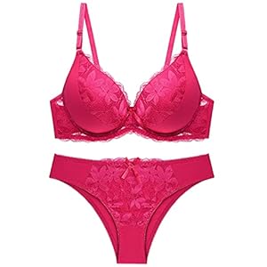 Necalisi Soutien-Gorge Set Rouge Dames String Ensemble de sous-vêtements féminine Soutien-Gorge Push-Up avec Armature Dentelle Soutien-Gorge Confort 105D