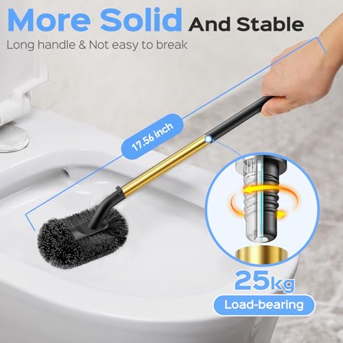 Image of HAMITOR Toilet Plunger and Brush Set: 2 in 1 Stainless Steel Combo with Curved Bristles - Heavy Duty Toilet Unclogging for Family Bathroom - Compact Hideaway Apartment Cleaning Accessories - Gold
