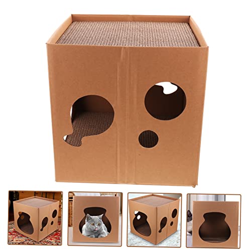Chaton griffoir horizontal chat stable avec abri cabane en carton - 4