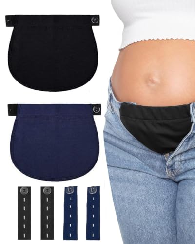 RAVNIX 2 Fajas Embarazo & 4 Extensores de Botones Pantalón, Extensor Pantalón Embarazo, Cinturón Elástico Premamá, Alargador de Pantalóns para Mujeres, Cómodo y Alivia la Presión