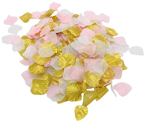 Joinwin Artificial Flowers Silk Rose Petals 1200PCS Pink White Gold Flower Girl Scatter Petals for Wedding Aisle Table Centerpieces Confetti Party Cake Table Decoration