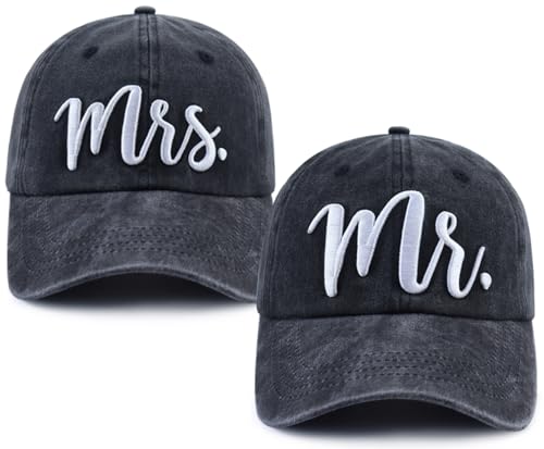 Gomcdlwn 2PCS Matching Mr and Mrs Gifts for Men Women Funny Bride and Groom Hat Anniversary Engagement Honeymoon Wedding Bridal Gifts Baseball Cap Black-Black