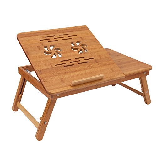 Jaketen Adjustable Bamboo Laptop Desk, Breakfast Serving Bed Tray With Tilting Top Drawer, Bed Desk For Surfing Reading Writing Eating (Bamboo) #TOP5