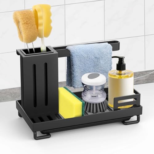 Pavlleen Spülbecken Organizer mit Abflusspfanne,Spülbecken Caddy,Schwarz Küchen Spüle Sink...
