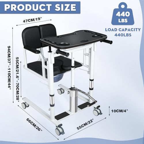 Image of Patient Lift Transfer Chair for Elderly and Home, Portable Adjustable Height Lift Nursing Wheelchair 180 Split PU Leather and Thickened Sponge Seat