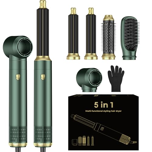 Image of Blow Dryer Brush Set 5 in 1, Hot Air Styler Negative Ionic Low-Temp Hair Care Air Curling Wrap, Round Brush Dryer & Curling Iron for Dry Volumize Straight Curl, 100-120V