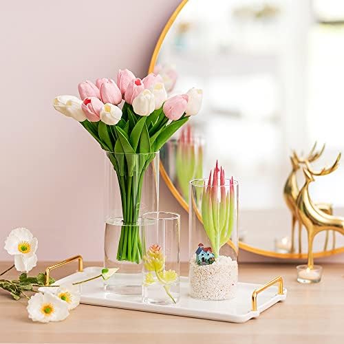 Hewory Glass Cylinder Vases for Table Decoration, 6Pcs Clear Vase Set for Wedding Events Centrepieces, Hurricane Candle Holders for Pillar Floating Candles, Flower Vase for Living Room Bath Home Decor