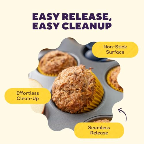 Image of Wilton Gold Non-Stick Bakeware Muffin Pan - Baking Pan for Muffins & Cupcakes - Made Without PFAS, Dent Resistant & Dishwasher Friendly - Offers Even Heat Distribution - 10.5 x 15 x 2 Inches, 12 Cup