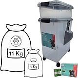Dognut - 3 Piezas Contenedor Hermético para Alimento de Mascotas, Capacidad 11 y 4 Kgs, con Cuchara Medidora, sin BPA, con...