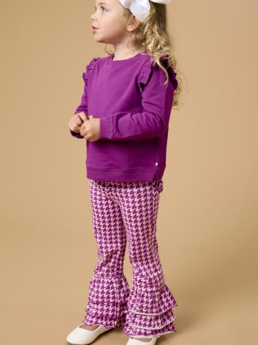 Image of RuffleButts Baby Girls Stretchy Flare - Ruffle Pants | 95% Cotton 5% Spandex, Breathable Fabric, Elastic Waistband, Relaxed Fit, Pleated Front, Long Length, Infant Apparel