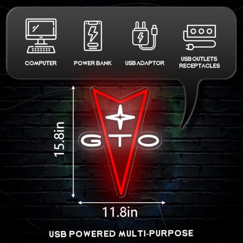 Image of AHlove GTO Neon Car Signs for Store Wall Decor, Led Business Sign Suitable for Man Cave、Bedroom、Garage、Party, Birthday、Christmas Gifts for Boys 5V Power Adapter 16 * 12Inch(white+red)