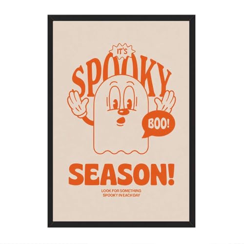 Framed Cute Ghost Spooky Season Canvas Print, Funky Retro Poster