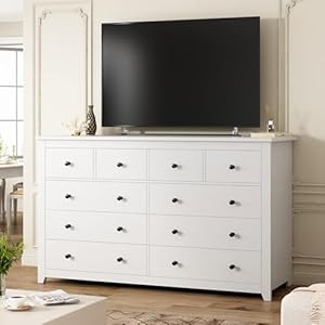 EnHomee White Dresser Dresser for Bedroom with 10 Wood Drawers Dressers Chests of Drawers with Smooth Metal Rail Wide Storage Dressers Organizer for Hallway Bedroom 522W158 D358 H