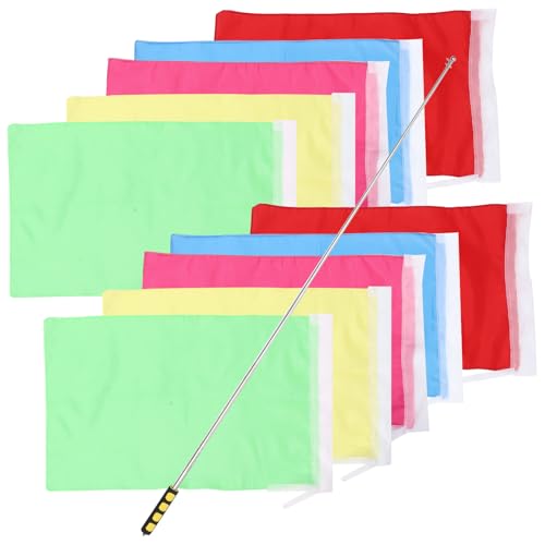 VALICLUD Asta de Bandera Retráctil Portátil de Acero Inoxidable 12 M 10 Banderas Coloridas 40X60 CM para Actividades al Aire Libre Guías Turísticas y Desfiles Color Color Aleatorio