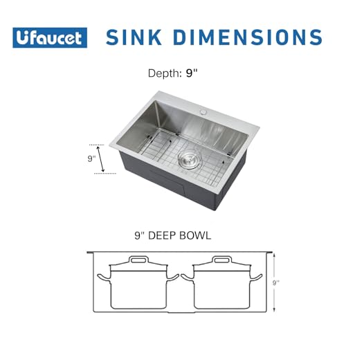Image of 20 Inch Drop In Kitchen Sink, 20 x 16 Stainless Steel Single Bowl Top Mount Drop In Bar Wet Prep RV Outdoor Kitchen Sink, 16 Gauge Brushed Nickel