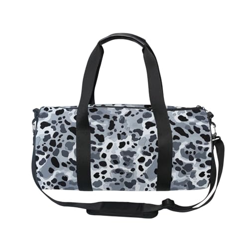 Black Leopard Print Sports Duffel Bag Large Capacity Barrel Gym Bag with Full Print Polyester Fabric, Multiple Pockets and Detachable Strap for Sports Gym and Weekend Getaways2