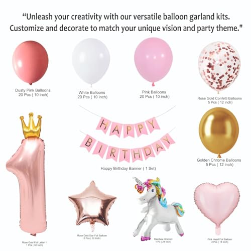 Image of Happy Birthday Balloons Decoration Kit - 77 Pcs Pink Garland Set for Birthday Decoration | Birthday Party Decoration Set for Celebrations for Kids & Girls