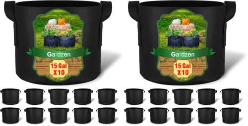 Image of Gardzen 20-Pack 15 Gallon Grow Bags, 300G Thickened Fabric Grow Bags with Handles, Heavy Duty Aeration Plant Grow Bags for Indoor & Outdoor Use