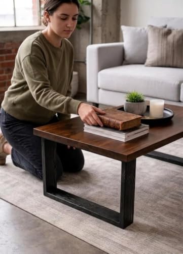 Image of Sheesham Wood Coffee Table | Modern Center Table for Living Room, Lounge & Office | Solid Wooden Tea Table with Contemporary Open Frame Design | Brown