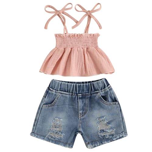 Mubineo Toddler Baby Girl Summer Clothes Denim Outfits Jeans Shorts Sleeveless Tops Ripped Shorts Set Outfit