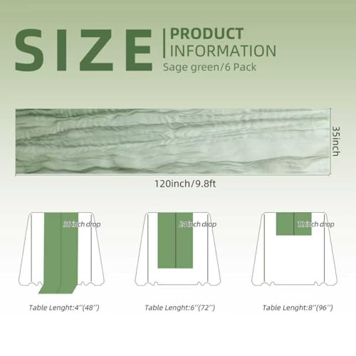 50% Off 6-Pack Sage Green Cheesecloth Table Runners - Image 8