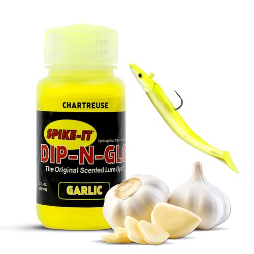 Spike It Softbait Dip-n-Glo Garlic Scented Lure Dye | Vibrant Chartreuse Color | Fishing Worm Paint for Soft Plastic Lures | 2 Oz Bottle