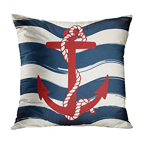 rouihot-Set-of-4-Throw-Pillow-Cover-18x18-Inch-Red-Navy-Coastal-Nautical-Theme-Home-Decor-Pillowcase-Square-Cushion-Cover-for-Sofa-Bed-Couch