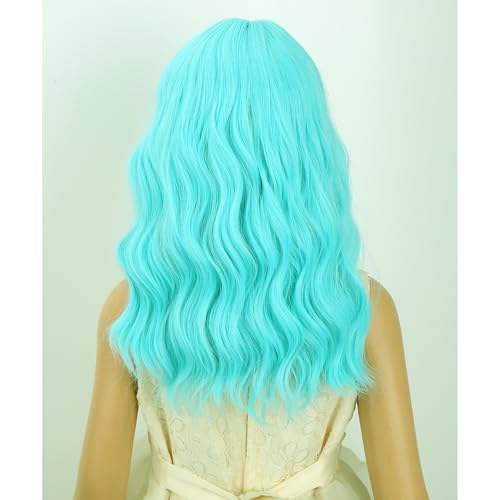Image of Kids Light Blue Wig Girls Short Blue Wavy Curly Wigs Child Wig with Air Bangs Synthetic Cosplay Hair Wigs