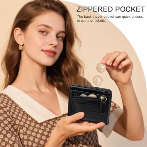 Image of Crocodile Wallets Women Small RFID Blocking Credit Card Holder | Luxury Alligator Faux Leather Thin Bifold Croc Womens Wallet Ladies Mini Purse with Coin Pocket, Black