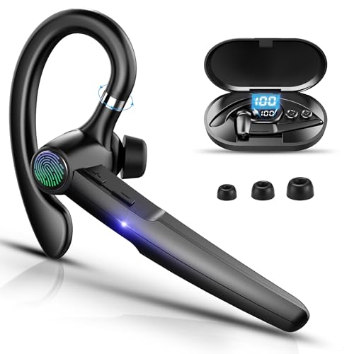 Ceppekyy Auriculares Bluetooth con micrófono dual V5.3, inalámbricos, con funda de carga LED, extensible a 60 horas de tiempo de reproducción, manos libres, para negocios/oficina con laptop Android