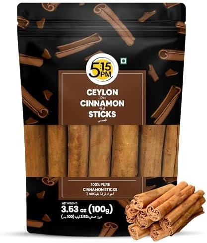 5:15PM Ceylon Cinnamon Sticks Original 100gm | SriLankan Dalchini Cinnamon Whole Stick | World's Finest Ceylon Cinnamon Roll Quills | Genuine Source Certified