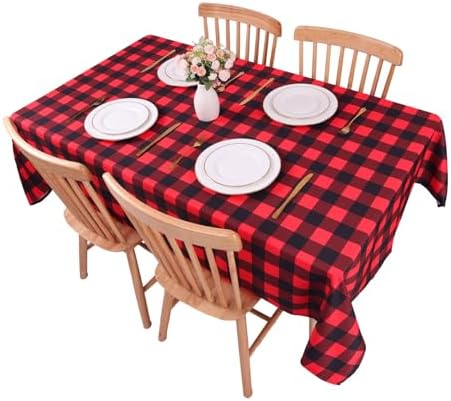 Round Gingham Tablecloths Polyester 60 Inch Diameter, Checkered Table Cloth Antiwrinkle for Home and Party Festive Decorations, Fabric Plaid Tablecloths(Red and Black)