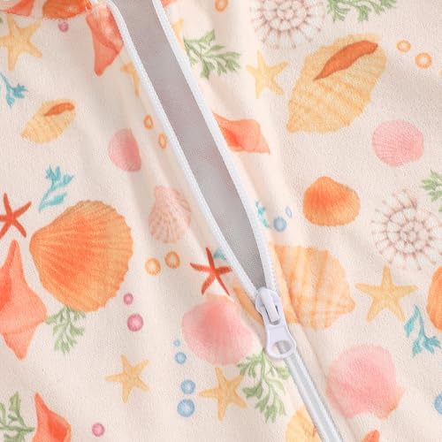 Image of Girls Hooded Terry Coverups Zip Up One Piece Swimsuits Sea Animals Print Short Sleeve Ruffle Swim Cover Up Swimwear (Orange Shell, 5-6 Years)