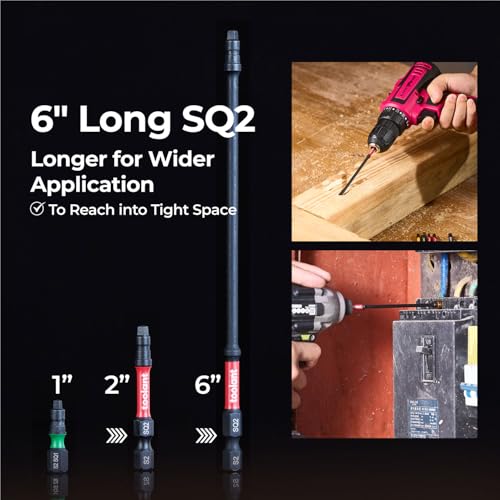 toolant Square Drive Bit Set, Square Impact Driver bits S2 Steel, Robertson Driver Bits Magnetic CNC Tips, Square 2 Impact Bit 1/4" Hex-Shank with Storage Box, 10pcs SQ2 6" Long by toolant - Image 4
