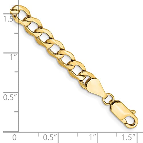 14K Yellow Gold 5.25mm Semi-Solid Curb Chain Bracelet 7" to 9"2