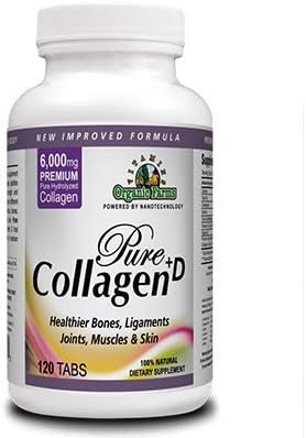 Organic Farms Vitamins Collagen Pure+D, Premium Collagen Pills 6000mg hydrolyzed Collagen peptides Type 1 & 3 - 100% Natural Dietary Supplement, 120 Tablets
