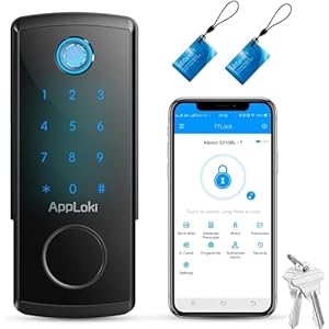 Fingerprint Door Lock, Keyless Entry Door Lock with APP Bluetooth, Keypad Door Lock with Deadbolt, Front Door Lock Works with Alexa Voice, Fob, e-Key and Code, Auto-Lock for Apartment Home