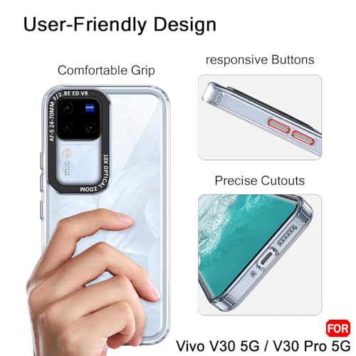 Image of TheGiftKart Hybrid Shockproof Back Cover Case for Vivo V30 / V30 Pro 5G | Stylish Camera Border | Electroplated Buttons | Crystal Clear Hard Back Cover Case (TPU & PC, Transparent Bumper)