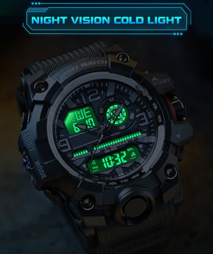 findtime Reloj militar para hombre, deportivo, impermeable, táctico, para exteriores, analógico, digital, con alarma, cronómetro, temporizador, día, fecha - Imagen 6