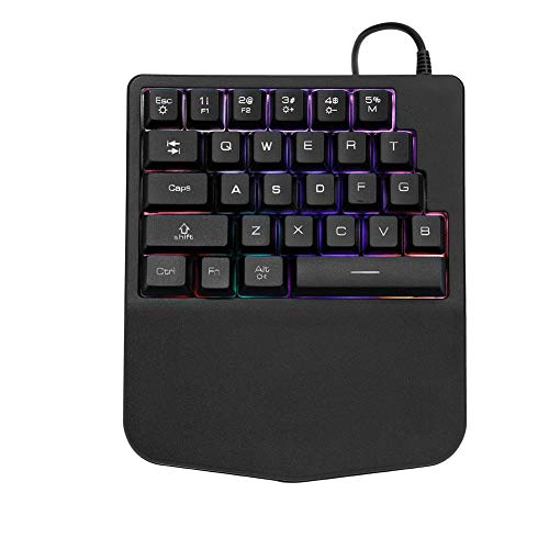 ASHATA One Handed Mechanical Feel Gaming Keyboard 28-Key USB Gaming Keypad with RGB LED Backlit Portable Half Keyboard for PUBG