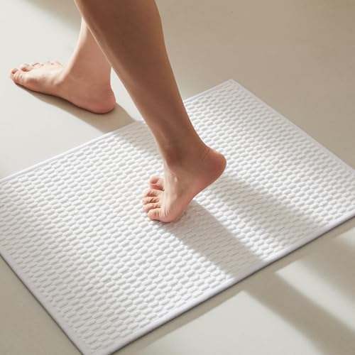 TYUU Bathroom Rugs Non Slip Washable Super Absorbent Thin Bath Mat Small Quick Dry Low Pile Bathroom Rug White 16x24 / 14 x 2
