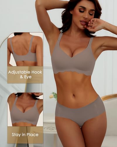 Image of HORISUN Wireless T Shirt Bra Seamless Push Up Bralette Full Coverage V Neck Comfortable Bras for Women