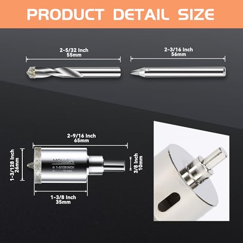 Image of MOLLOM 1-3 /128 inch (26mm) Diamond Hole Saw with 2 Pilot Drill Bit