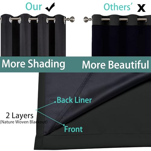 Image of Yakamok Black Blackout Curtains 84 Inches Long for Bedroom 52 inch Wide 1 Panel | Blackout Curtain Panels for Bedroom, 2 Thick Layers Grommet Top Thermal Insulated Drapes with Black Liner for Living Room